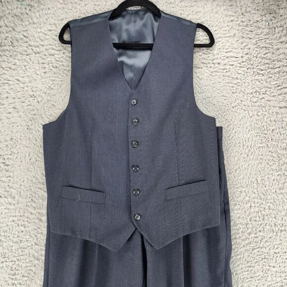 Stafford 3 Piece Suit Mens 42R 36x29 Blue Wool Blazer Jacket Vest Pants *GUC*